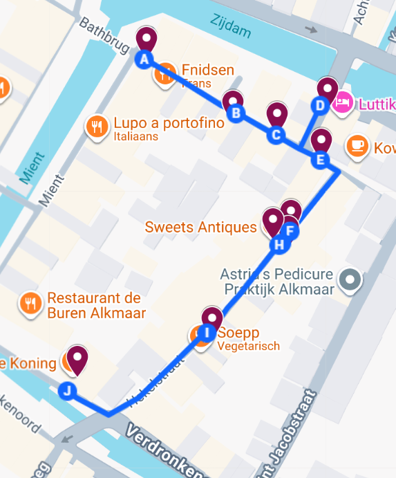 Oude Stad-Route op maps